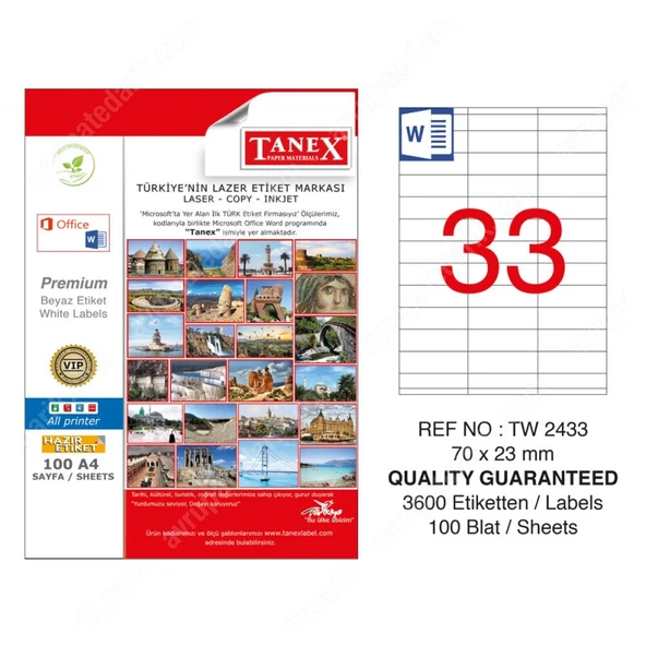 Tanex Tw-2433 Lazer Etiket 70X23 Mm Tw2433Las10100 ürün görseli 1