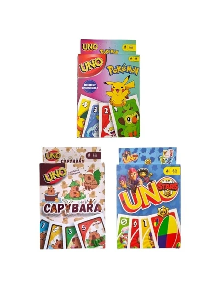 Capybara Uno + Brawlstars Uno + Pokemon Uno Oyun Kartları 3'lü Set ürün görseli 1