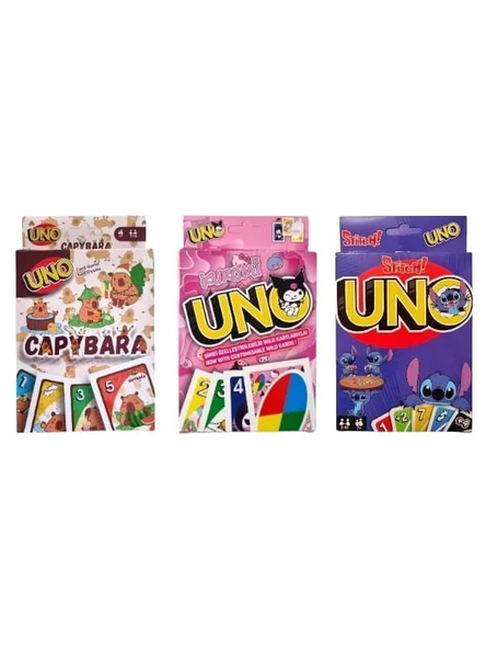 Capybara Uno + Kuromi Uno + Stitch Uno Oyun Kartları 3'lü Set ürün görseli 1