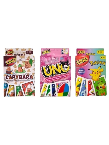 Capybara Uno + Kuromi Uno + Pokemon Uno Oyun Kartları 3'lü Set ürün görseli 1