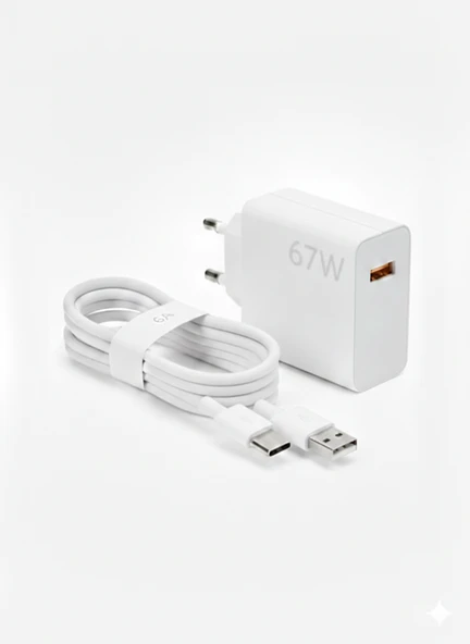 Tüm 67 W Type -C  Destekleyen Tüm Cihazlara Uyumlu  Apple, Samsung, Xiaomi , Honor , Realme , Oppo  , Tecno  Uyumlu Adaptör + Kablo Set ürün görseli 1