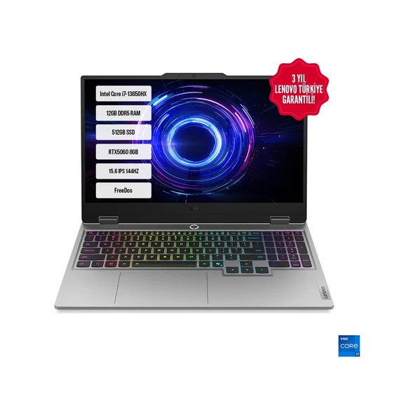 Loq 15IRX10 83JE00ETTR I7-13650HX 12GB Ddr5 512GB SSD RTX5060-8GB 15.6" IPS 144Hz Dos ürün görseli 1