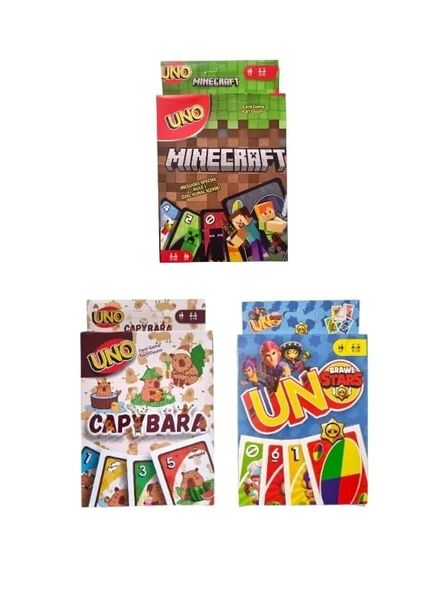 Capybara Uno + Brawlstars Uno + Minecraft Uno Oyun Kartları 3'lü Set ürün görseli 1