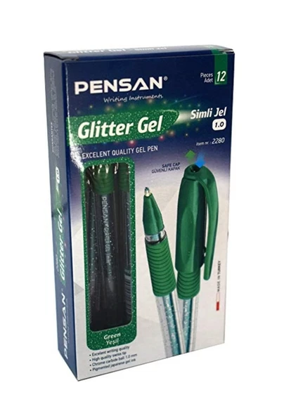 Pensan Jel Glitter Simli Kalem 1,0 Mm Yeşil 12 Li (1 Paket 12 Adet) ürün görseli 1