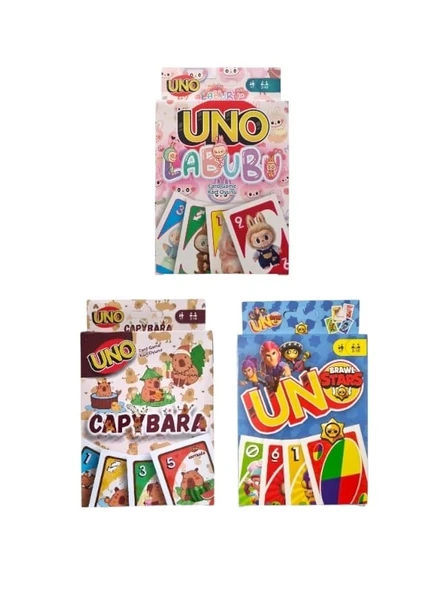 Capybara Uno + Brawlstars Uno + Labubu Uno Oyun Kartları 3'lü Set ürün görseli 1