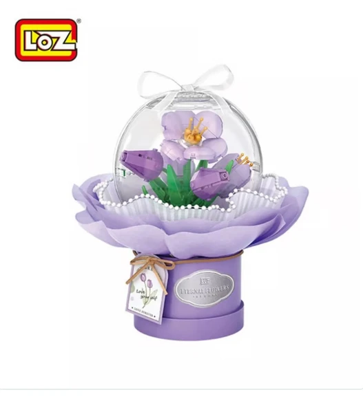 BENİSA SHOP Loz ledli mor dekoratif ve koleksiyonluk çiçek buketi 272 parça lego çiçek yapım seti ürün görseli 1