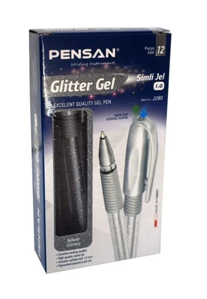 Pensan Jel Glitter Simli Kalem 1,0 Mm Gümüş 12 Li (1 Paket 12 Adet) ürün görseli 1