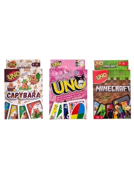 Capybara Uno + Kuromi Uno + Minecraft Uno Oyun Kartları 3'lü Set ürün görseli 1