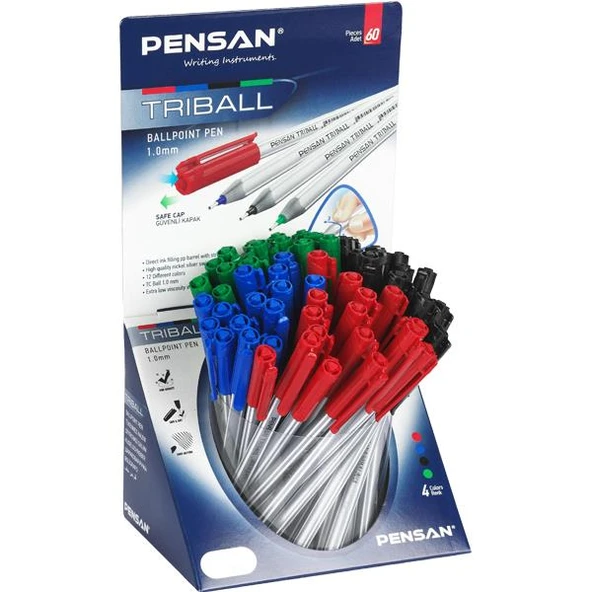 Pensan Tükenmez Kalem Triball 1.0 MM Bilye Uç MSKY 4 Renk Karışık Renk (60 Lı Kutu) ürün görseli 1