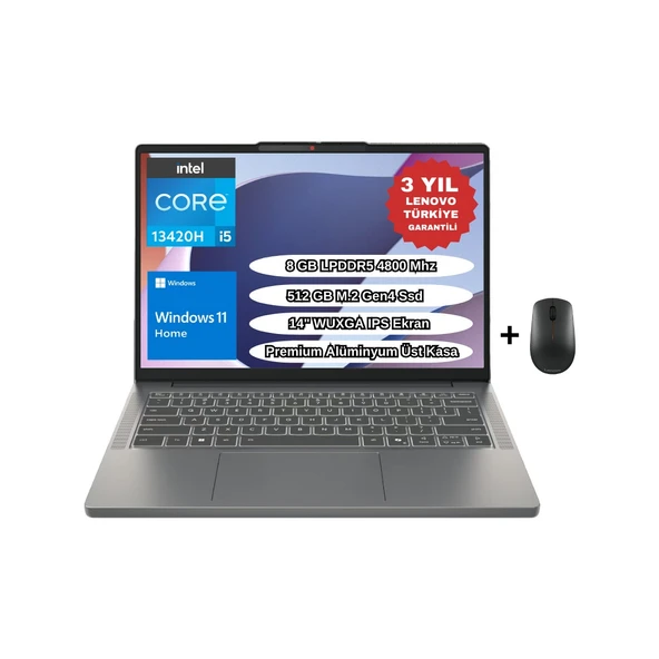Ip Slim 3 14IRH10 I5-13420H 8gb 512GB SSD 14" Wuxga Windows 11 Home 83K00028TR Taşınabilir Bilgisayar - Lenovo Mouse Wz7 ürün görseli 1