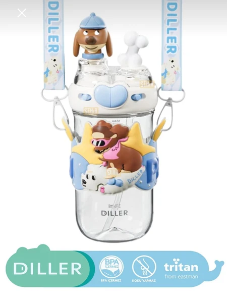 BENİSA SHOP DILLER 580 ML ASKILI ÇOCUK MATARA/SULUK slıkon köpek figürlü gövde ürün görseli 1