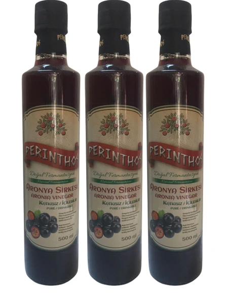 Perinthos Neşe Natural Doğal Aronya Sirkesi 500 ml 3 Adet Cam Şise ürün görseli 1