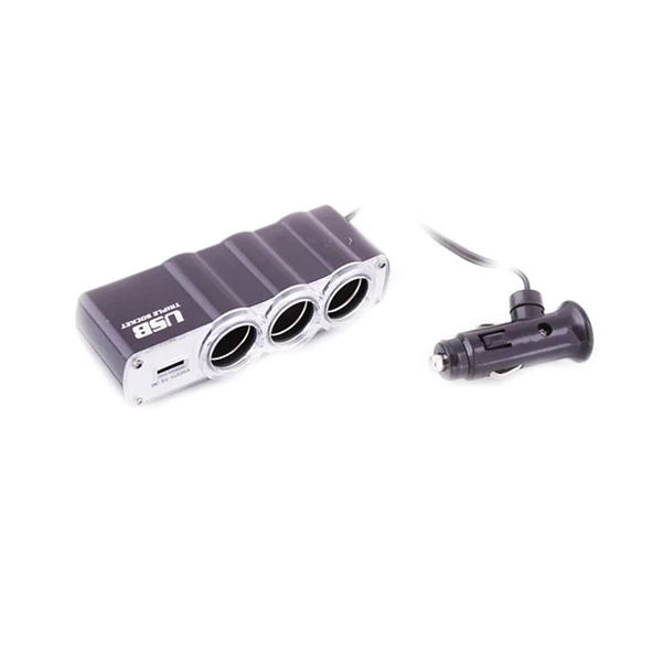 Oto Çakmaklık Çoklayıcı 3'lü Çakmak Soketi 1 USB Girişi ONT128 ürün görseli 1
