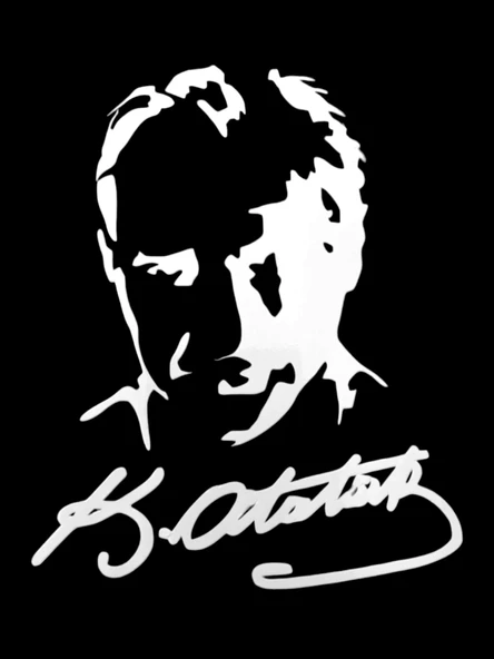 K.Atatürk Silüetli İmzalı Oto Sticker Beyaz 19x15cm ürün görseli 1