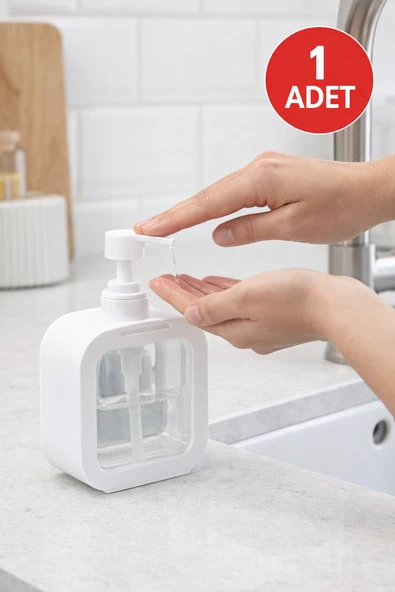 1 Adet Kare Sıvı Sabunluk | Şeffaf Gövdeli Basmalı Sıvı Sabun & Deterjan Dispenseri ürün görseli 1