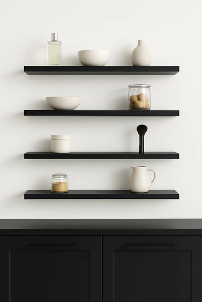 Yankı-Byeg 50 cm 4lü Mat Siyah Mdf Uçan Duvar Rafı Gizli Bağlantı Kitaplık ürün görseli 1