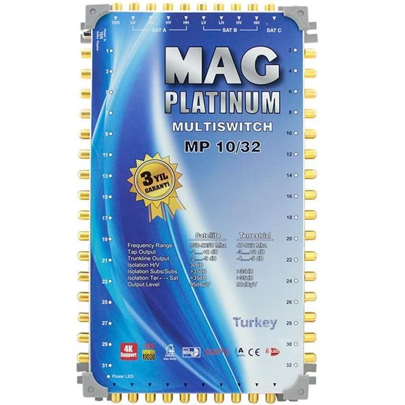 MAG Platinum MP 10/32 Multiswitch - 10 Giriş 32 Çıkışlı Merkezi Uydu Santrali Hybrid 4K Ve 3D Destekli ürün görseli 1
