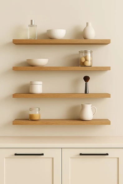 Yankı-Byeg 50 cm 4lü Safir Meşe Mdf Uçan Duvar Rafı Gizli Bağlantı Kitaplık ürün görseli 1