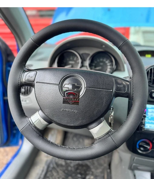 DİKİŞLİ DİREKSİYON KILIFI NOKTALI / SİYAH DERİ SİYAH DİKİŞLİ CHEVROLET AVEO İÇİN BU DİREKSİYON ürün görseli 1