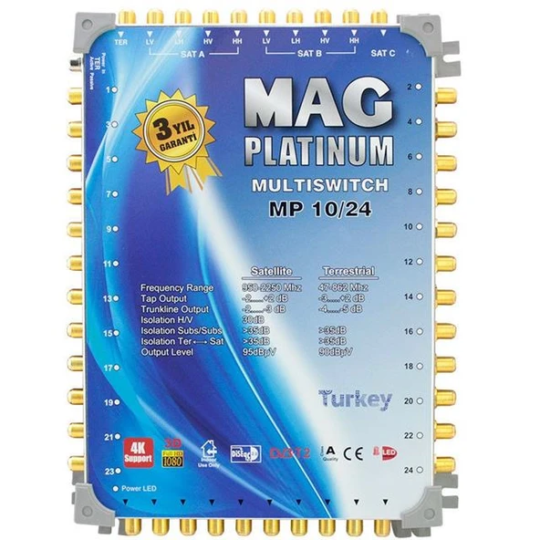 MAG Platinum MP 10/24 Multiswitch - 10 Giriş 24 Çıkışlı Merkezi Uydu Santrali Hybrid 4K Ve 3D Destekli ürün görseli 1