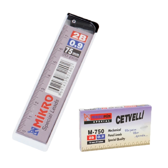 Mikro 0.9 Versatil Kalem Ucu Min Cetvelli 0.9 Mm 2B 75Mm M-750 Cm09 24 Lü (1 Paket 24 Tüp) ürün görseli 1