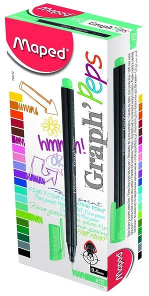 Maped 749122 Fineliner Keçe Uç Kalem 12 Li Zümrüt Yeşili (1 Paket 12 Adet) ürün görseli 1