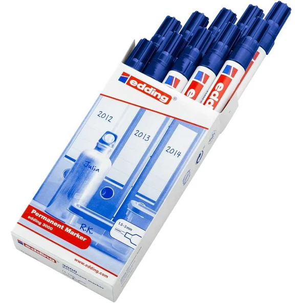 Edding 3000 Markör Permanent Kalemi 1.5-3 Mm Mavi Yuvarlak Uçlu (10 Lu Paket) ürün görseli 1