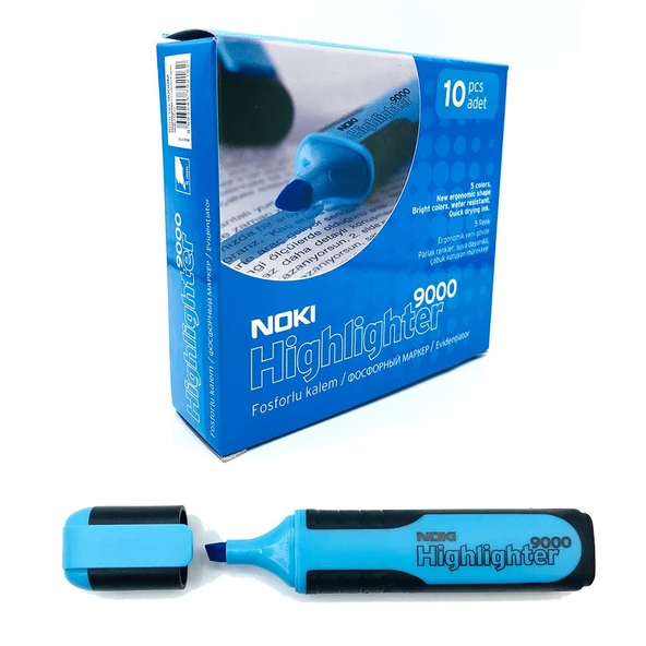 Noki 9000M Fosforlu Kalem Mavi 10 Lu (1 Paket 10 Adet) ürün görseli 1