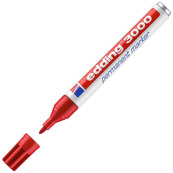 Edding 3000 Markör Permanent Kalemi 1.5-3 Mm Kırmızı Yuvarlak Uçlu (10 Lu Paket) ürün görseli 1