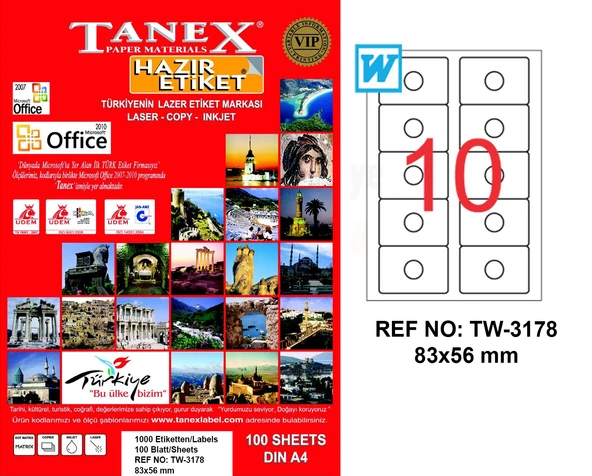 Tanex Tw-3178 Lazer Etiket 83X56 Mm Tw3178Las10100 ürün görseli 1