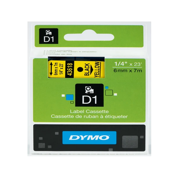 Dymo D1 Şerit S0720790 6-9Mt  Sarı-Siyah 43618 ürün görseli 1