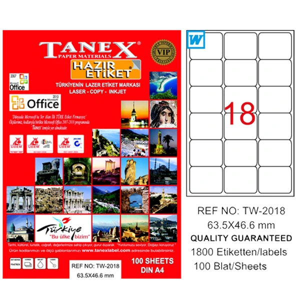Tanex Tw-2018 Lazer Etiket 63X46 Mm Tw2018Las10100 ürün görseli 1