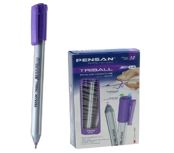 Pensan Tükenmez Kalem Triball 1.0 MM Bilye Uç Violet (Mor) 12 Li (1 Paket 12 Adet) PE01003TKVI ürün görseli 1