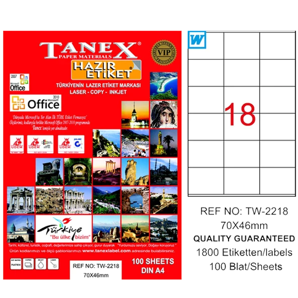 Tanex Tw-2218 Lazer Etiket 70X46 Mm Tw2218Las10100 ürün görseli 1