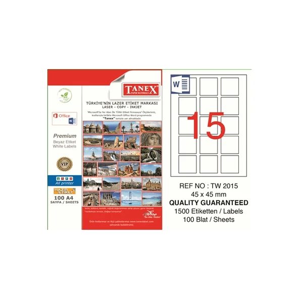 Tanex Tw-2015 Lazer Etiket 45X45 Mm Tw2015Las10100 ürün görseli 1