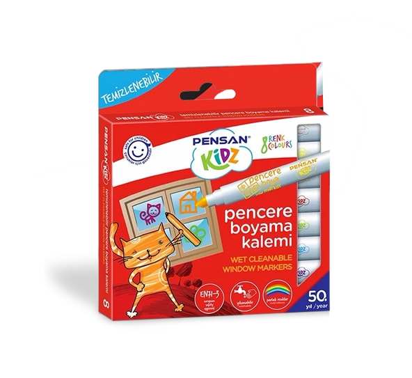 Pensan Kidz Temizlenebir 8 Renk Pencere Markör Kalem Pe99925Mrk8Rnk ürün görseli 1