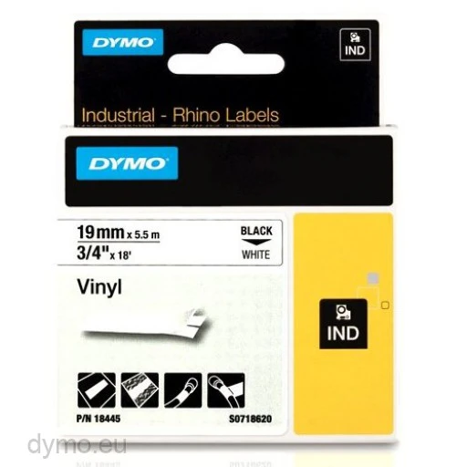 Dymo Rhino Pro Etiketi Renkli Vinil 19 MMx5,5 MT Beyaz Üzerine Siyah 18445 ürün görseli 1