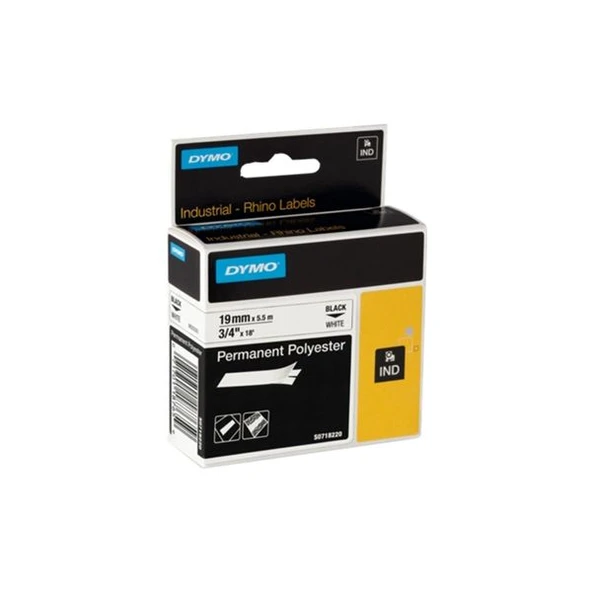 Dymo 18484 Rhino Pro Etiketi Plastik Sabit 19 MMx5,5 Mt Beyaz Üzerine Siyah ürün görseli 1