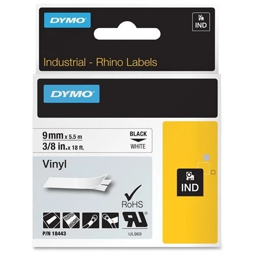 Dymo Rhino Pro Etiketi Renkli Vinil 9 MMx5,5 MT Beyaz Üzerine Siyah 18443 ürün görseli 1