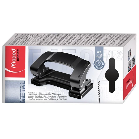 Maped Perfaratör (Delgeç) Essentials Metal 2 Delikli 6/8 Sayfa Kapasiteli Siyah 452211 ürün görseli 1