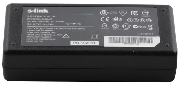 S-Link 65W 19V 3.42A 5.5*2.1 Netbook Adaptör Sl-Nba75 ürün görseli 1