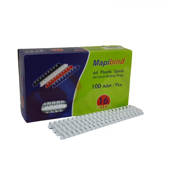 Mapibind Spiral Plastik 135-150 Sayfa 16 Mm Beyaz 201 16 00 (100 Lü Paket) ürün görseli 1