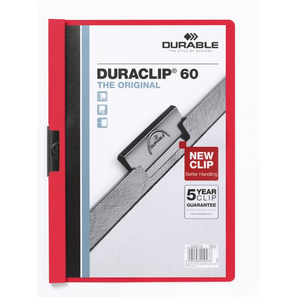 Durable A4 Sıkıştırmalı Dosya Duraclip Ortadan Klipsli 60 Sayfa Kapasiteli Kırmızı 2209 ürün görseli 1