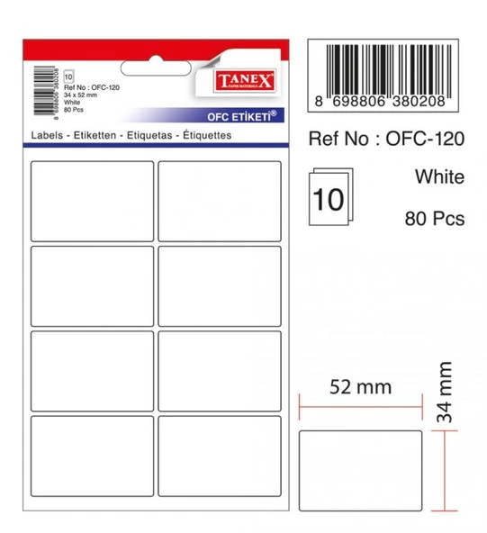 Tanex Ofc-120 Ofis Etiketi Poşetli 34X55 Mm Beyaz (10 Lu Paket) ürün görseli 1