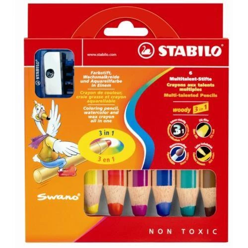 Stabilo Woody Boya Kalemi 3 İn 1 6 Renk +1 Kalemtraş Karton Kutu 8806-2 ürün görseli 1
