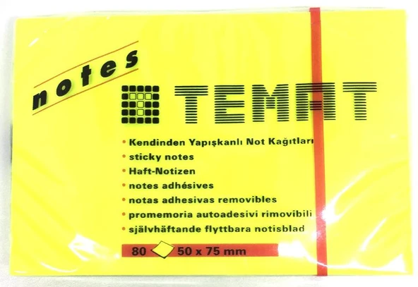 Temat Yapışkanlı Not Kağıdı 50X75 Mm Fosforlu Sarı 11064 (12 Koçan) ürün görseli 1