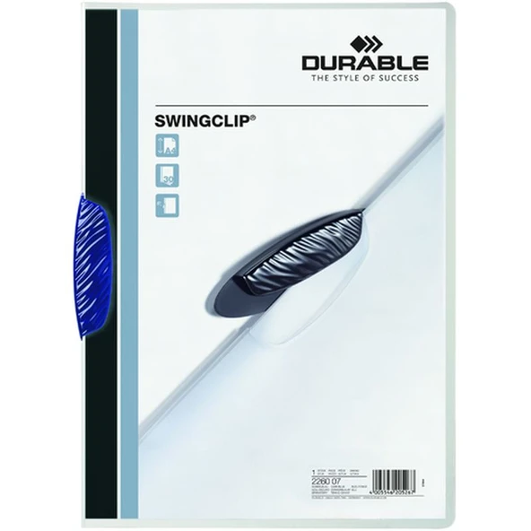 Durable 2260-L A4 Sıkıştırmalı Dosya Swingclip Ortadan Klipsli 30 Sayfa Lacivert (5 Adet) ürün görseli 1