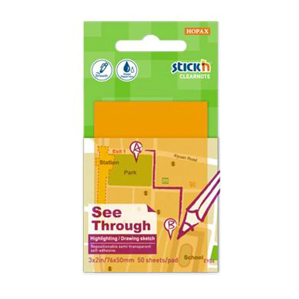 Hopax Stickn 21706 Yapışkanlı Not Kağıdı Yarı Saydam 50 Yaprak 76X51 Mm Neon Turuncu ürün görseli 1