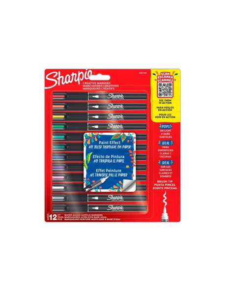 Sharpie Akrilik Markör Kalem Fırça Uç 12 Renk Bls Sh-2201183 ürün görseli 1