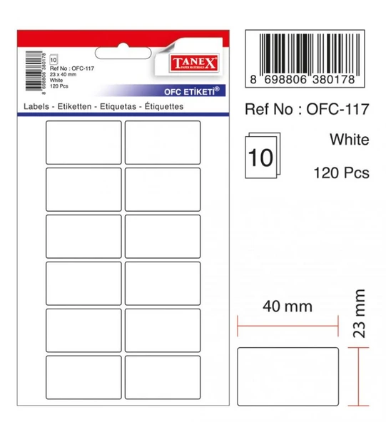 Tanex Ofc-117 Ofis Etiketi Poşetli 23X40 Mm Beyaz (10 Lu Paket) ürün görseli 1